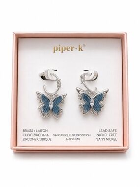 Piper Silver Denim Butterfly Hoop Earrings